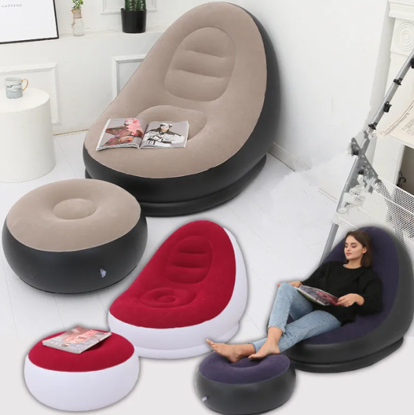 Надувное кресло с пуфиком для отдыха Inflatable Sofa / Кресло мешок, нагрузка до 100 кг.